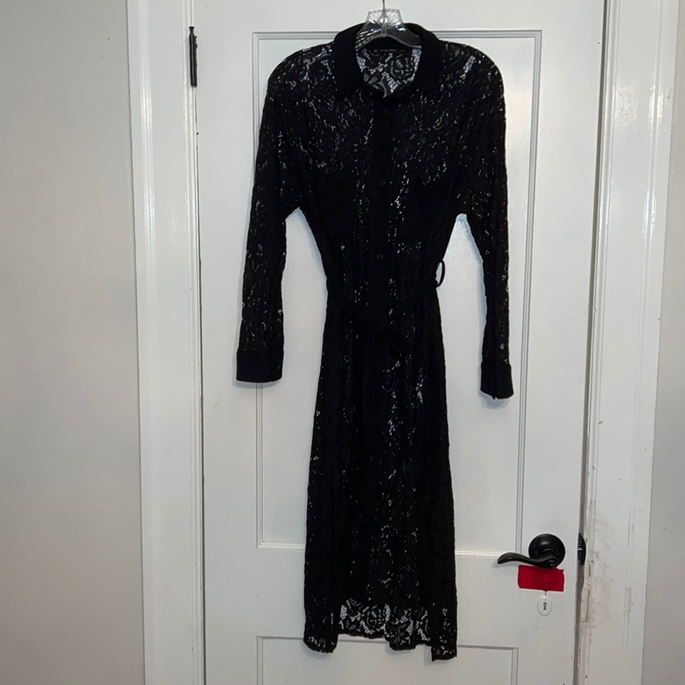 Black lace full lace button up